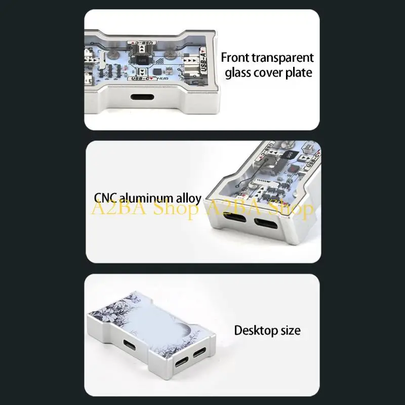 A2BA USB C To USB A Converters With Metal Frame And Tempered Glass For Workstations