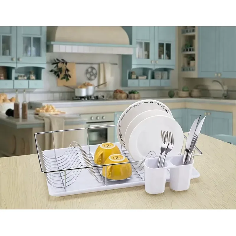 Green Chrome Plated Iron Wire Kitchen Dish Rack Stainless Steel Dish Drainer Organizer for Countertop Sink Storage