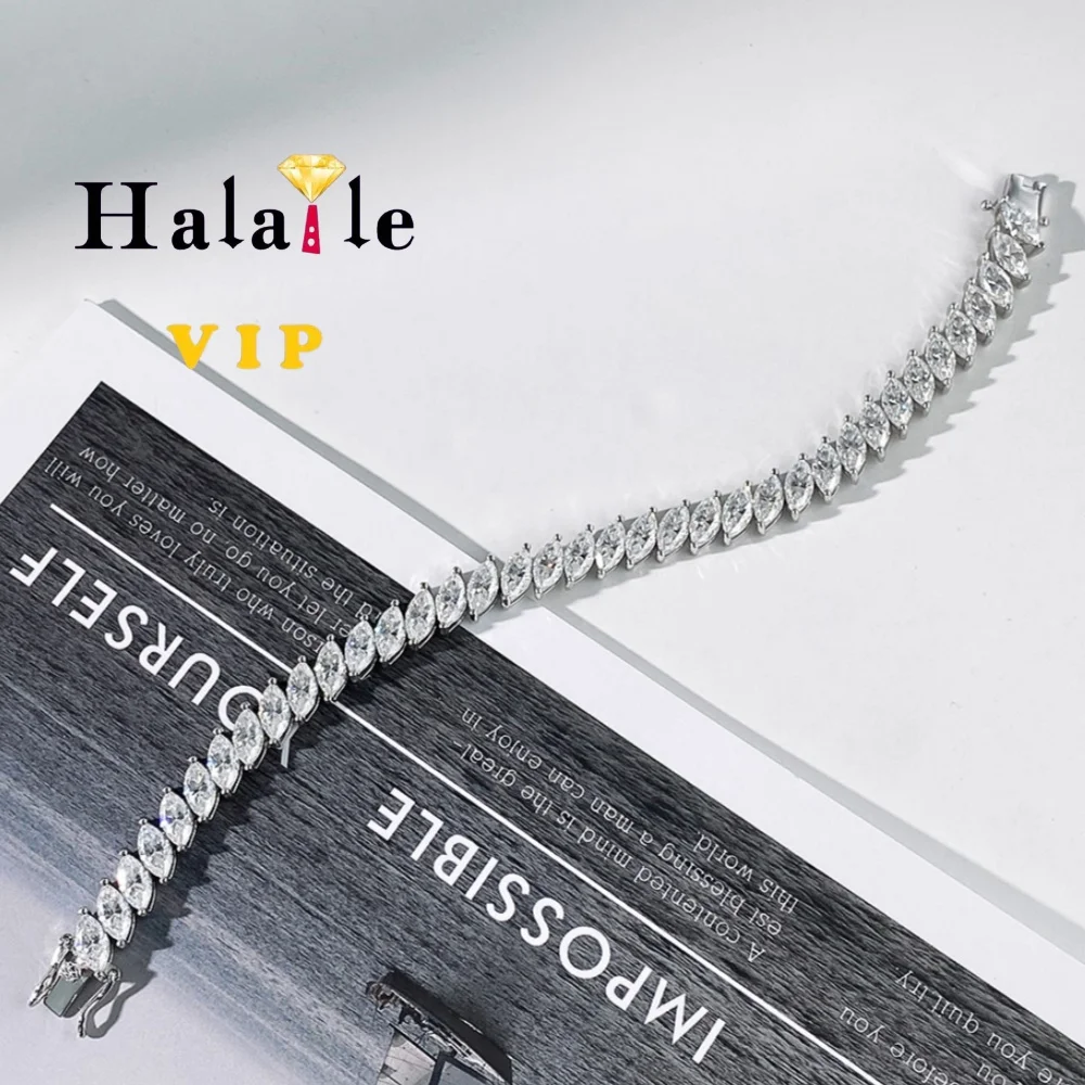

Halaile 0.5CT 4*8mm Marquise Cut D Color Moissanite Bracelet For Men Women S925 Silver Classic Sparkling Anniversary Gift