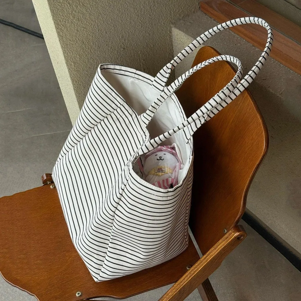 Striped Handbag Korean Commuter Bag Shopping Bag Large Capacity Shoulder Handbag For Daily Commute Short Trips Shoulder Carry