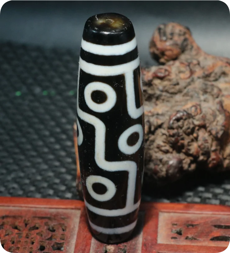 Magic Tibetan old Agate Fold Line 9 Eyed King Master Long dZi Bead Totem 90MM LS