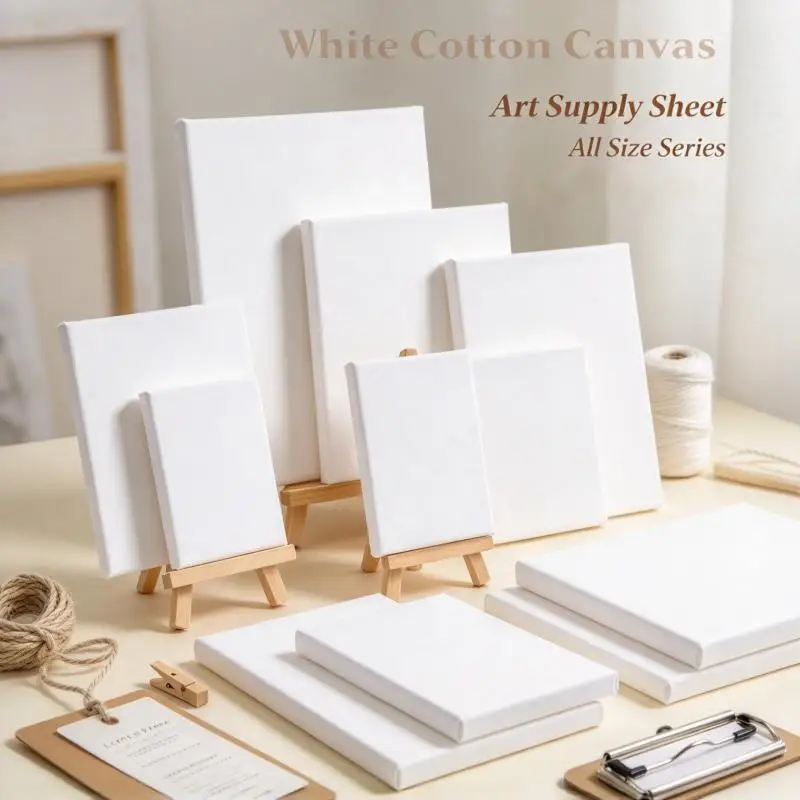 1/5pcs Square White Blank Canvas for Oil Painting Acrylic Watercolor with Wood Frame Primer Artist Art Supplies