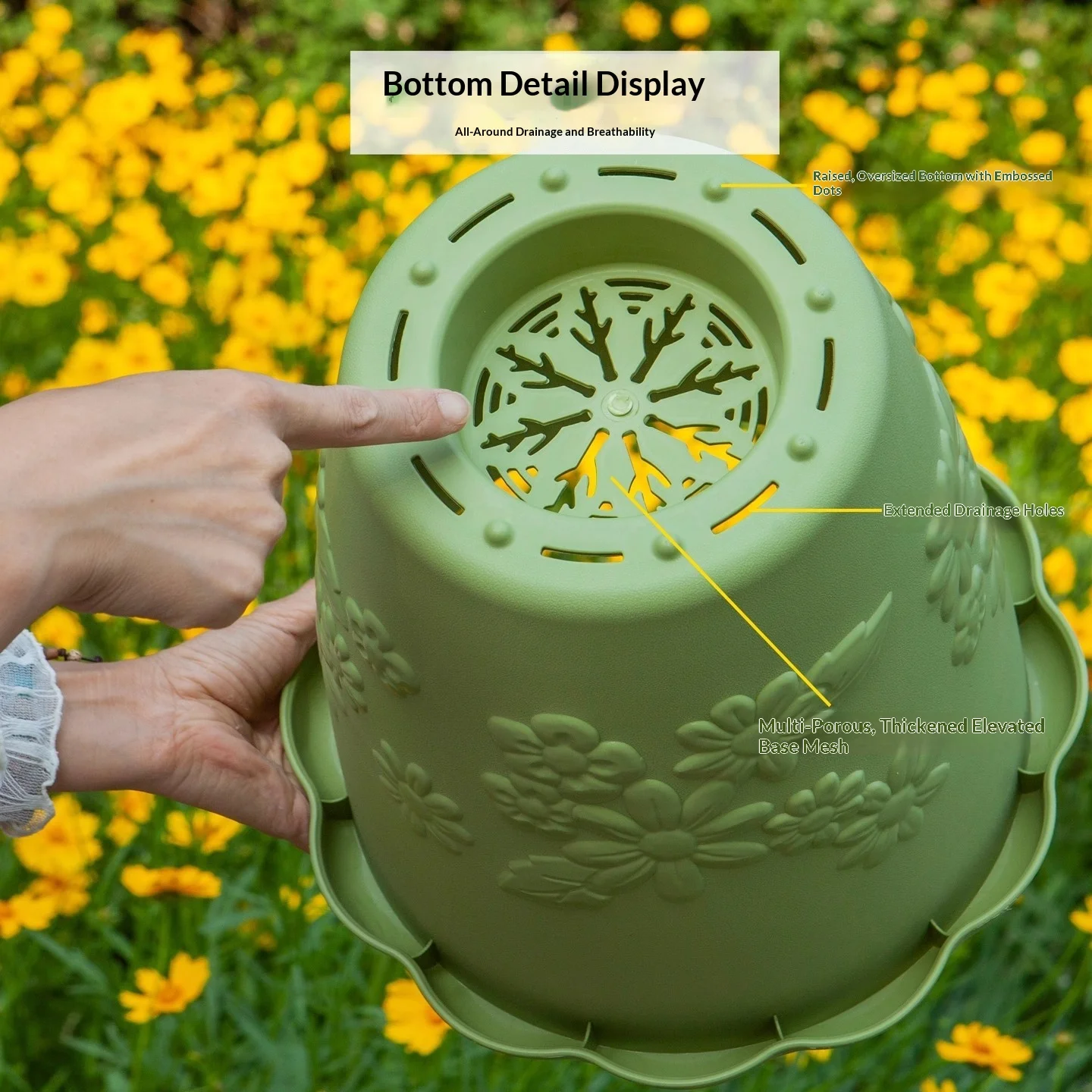 Thickened Durable Faux Ceramic Plastic Flower Pot with Relief Breathable Gallon Flower Pot for Home Garden