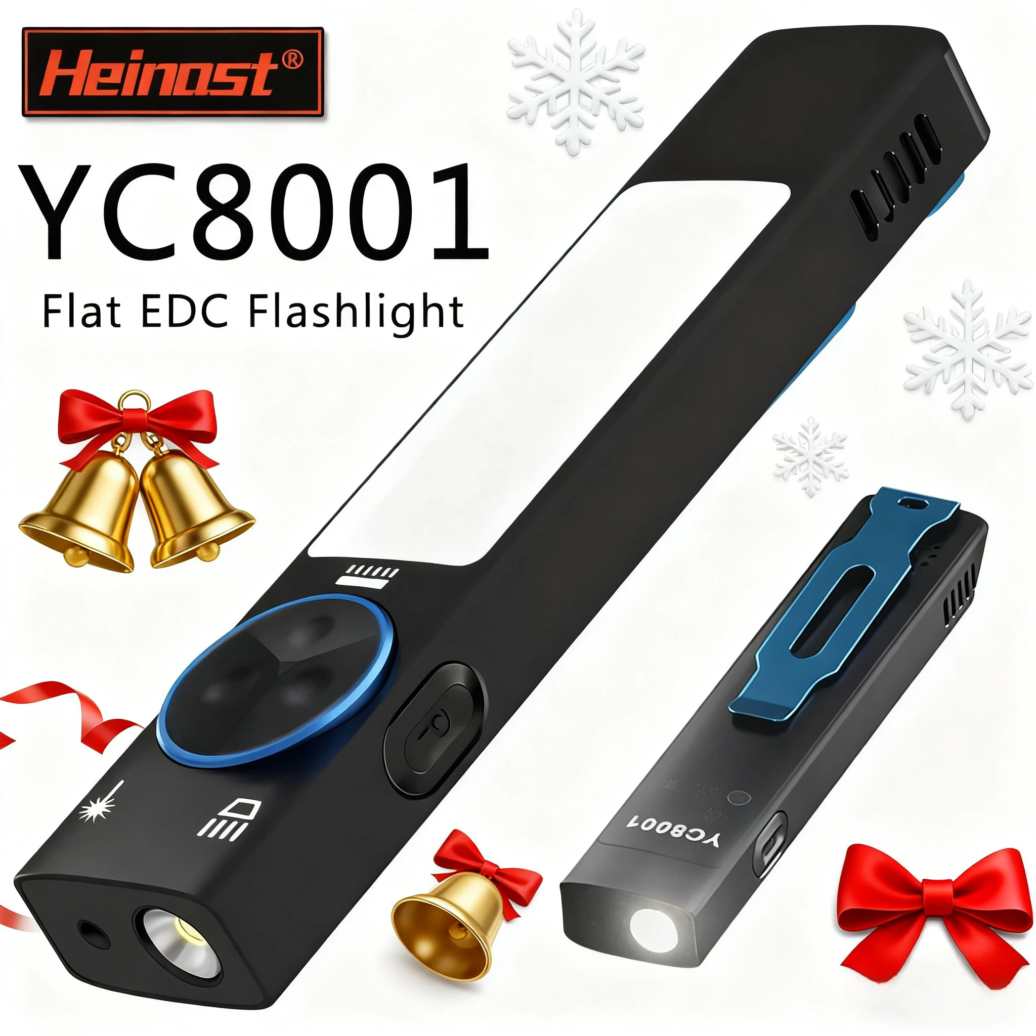 YC8001 1000LM Mini EDC Flashlight, Rechargeable LED Torch with Pen Clip & Magnet & Buzzer, Keychain Light for Camping Emergency