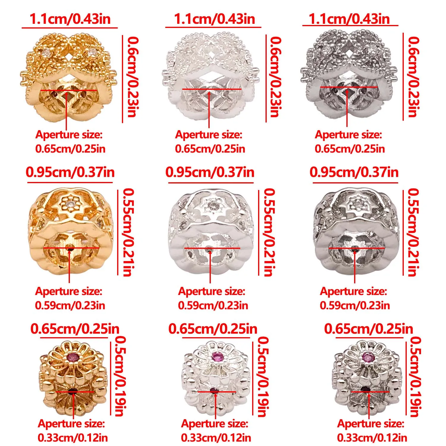2pcs 18K Real Gold Plated Brass Beads, Inlay Zircon Spacer Beads for DIY Bracelet Necklace Earring Jewelry Making Accessories