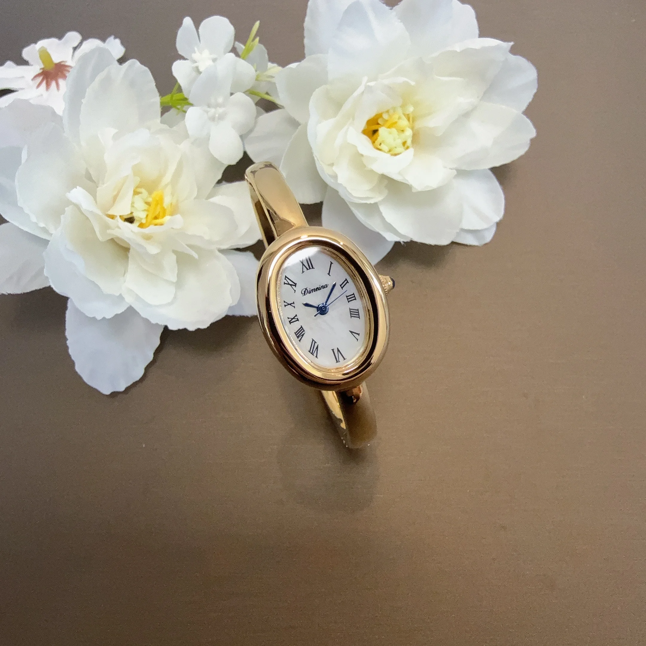 Reloj de cuarzo para mujer, Reloj de lujo con números romanos, Reloj ovalado Simple Vintage, Reloj de pulsera de cuero negro Orologio dorado y plateado