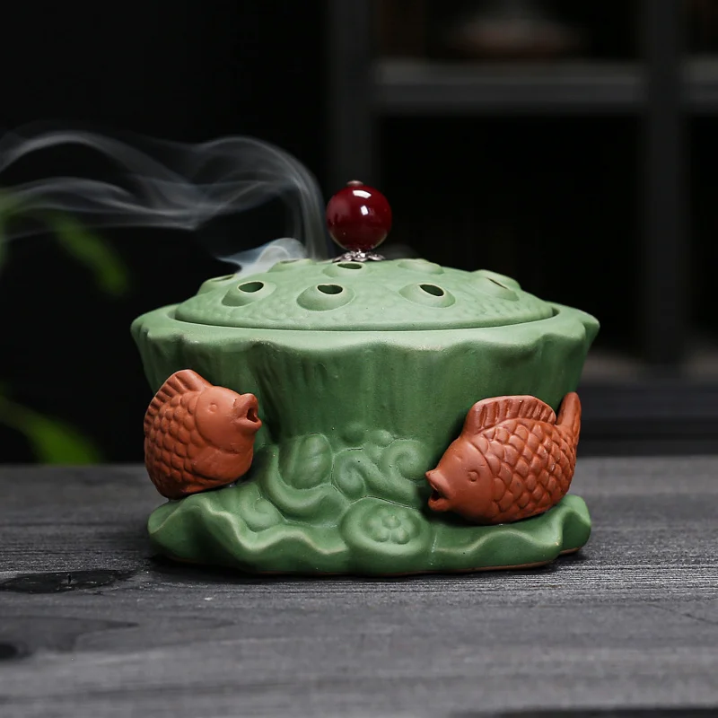 Lotus Pond Fish Fun Zen Style Coil Incense Burner Home Indoor Ceremony Tea Pet Ceramic Creative Personalized - view 2
