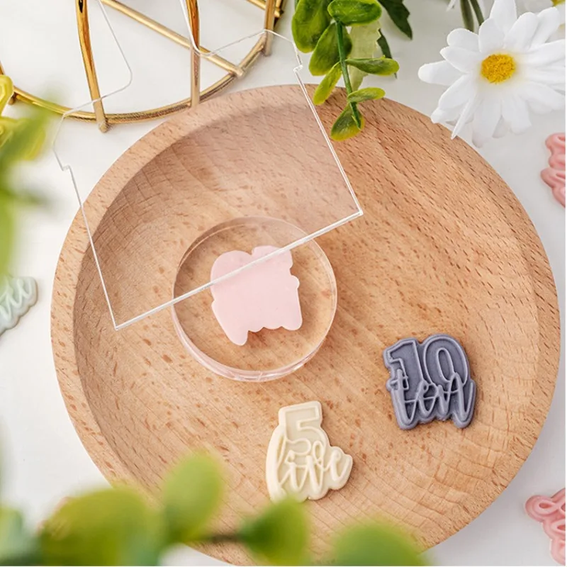 1-10 Number Cookie Cutter Acrylic English Letter Embossing Stamp Happy Birthday Cake Decoration Cute Dessert Baking Supplies