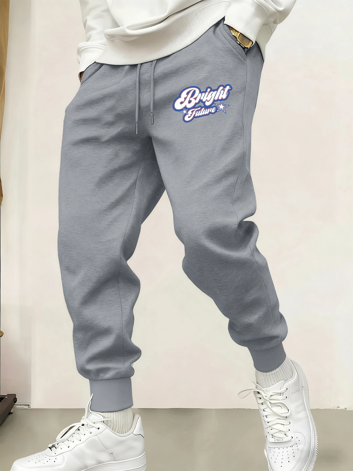 

Bright Future Letter Creative Prints Pant Men Drawstring Fleece Sweatpants Sport All-Match Jogger Pants Casual Autumn Trousers