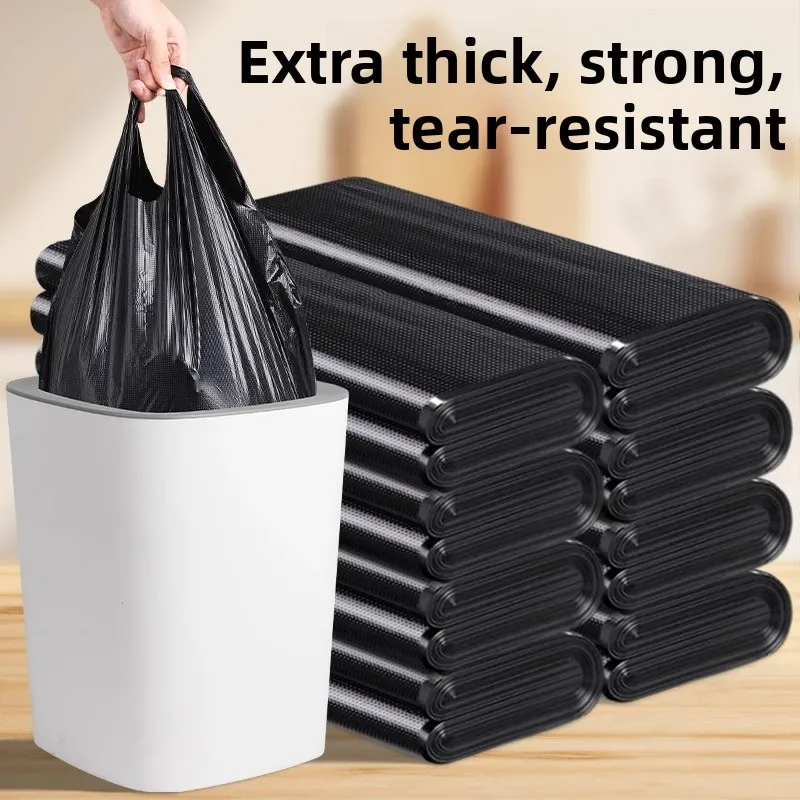 100PCS Black Thickened Disposable Handheld Drawstring Trash Bags Home Use for Kitchen Garden Waste Easy To Use Eco-Friendly