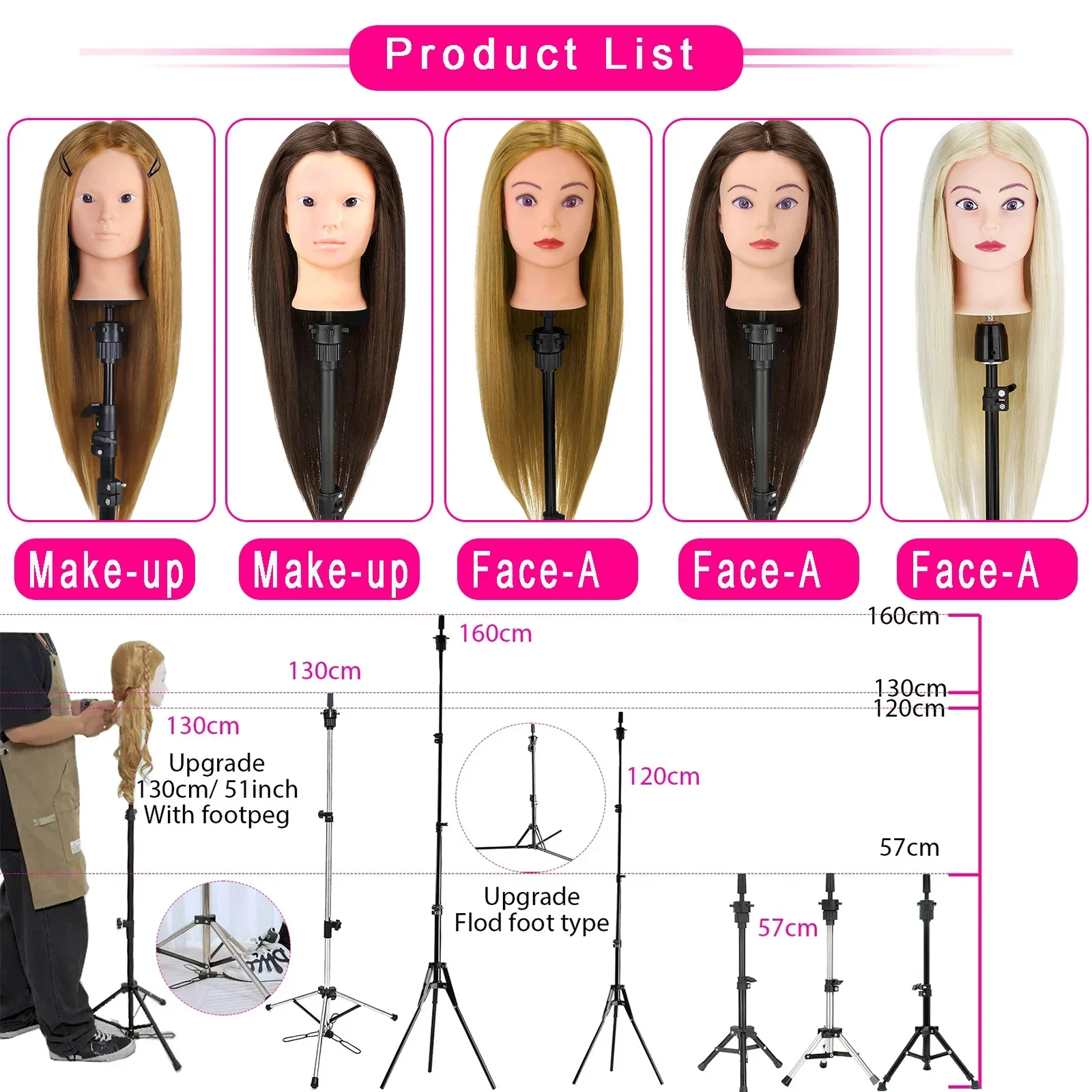 Tête de poupée Mannequin avec de vrais cheveux, entraînement à la pratique, pour coiffeurs, coiffure, tressage, Curling, maquillage, coiffure, 24 pouces, 80%