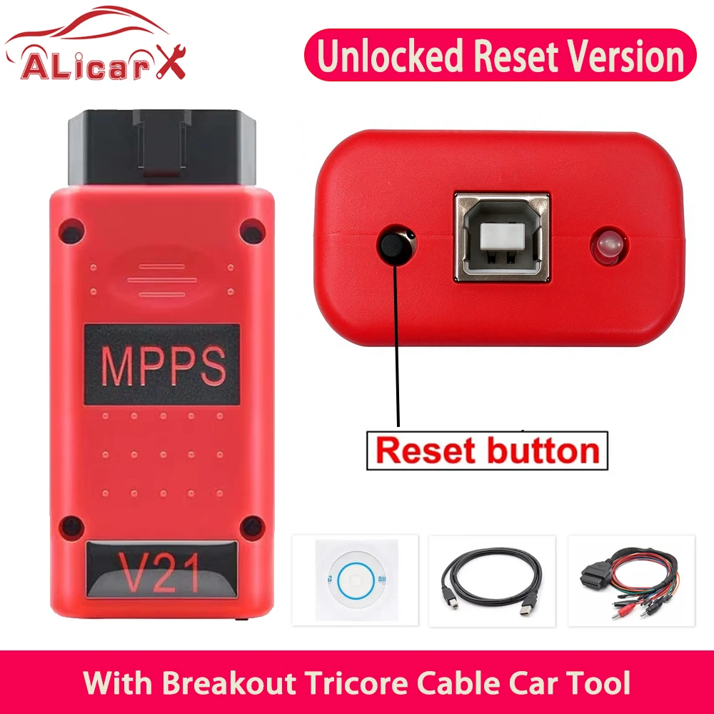 MPPS V21 Unlocked Infinite Reset High Quality Version Full Chip with Breakout Tricore Cable OBD2 ECU Chip Tuning Scanner Tool