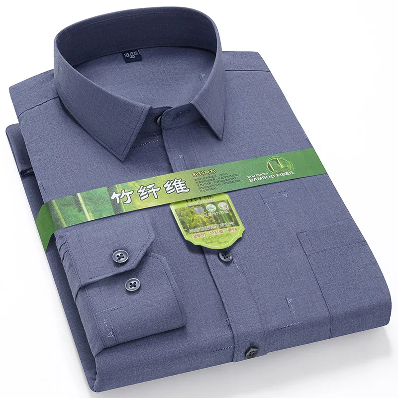 New in shirt plaid long-sleeve shirts for man slim fit formal plain shirt  Bamboo fiber casual striped office elegant clothes