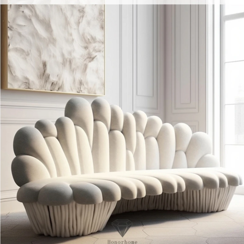 Sofa Special-Shaped Sofa for Three People Living Room Creative Personality Four-Person Sofa Fan-Shaped Technology Sense