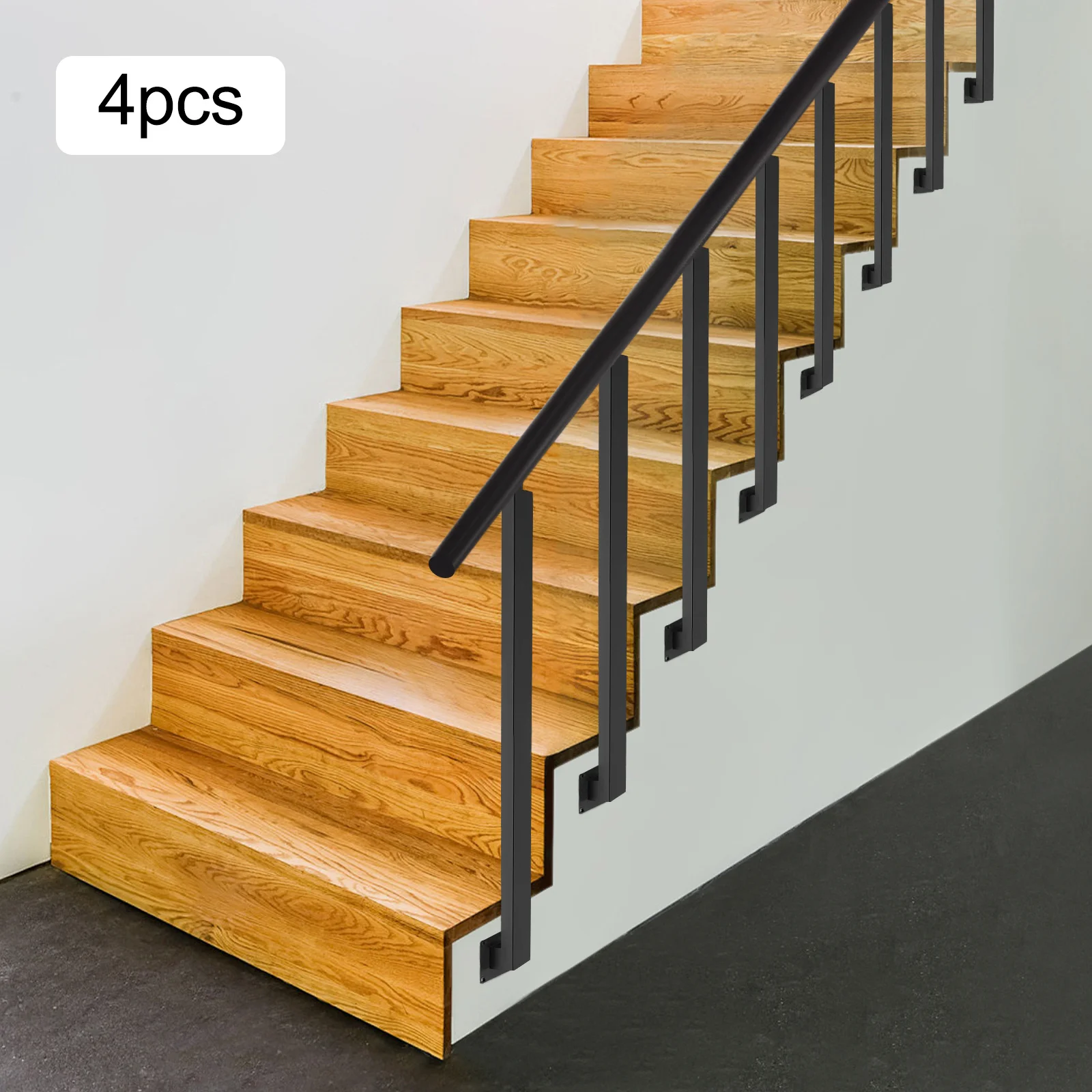 4 Pieces of 95cm Stair Railing Side Installation - Black, , , Suitable for Staircases, Villas, Entrances, Corridors, Attics
