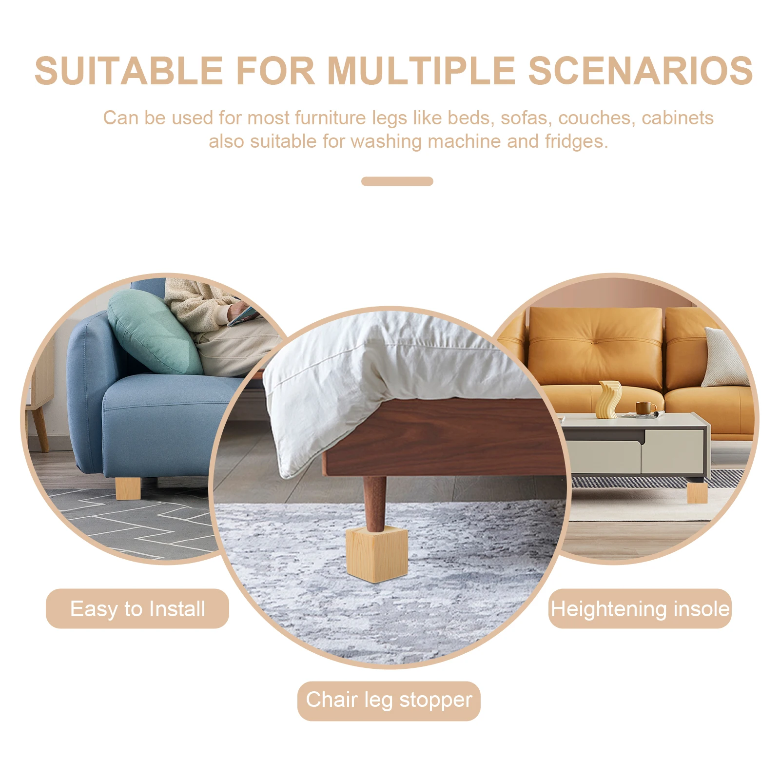 

2pcs 5x5x5cm Furniture Risers Bed Sofa Desk Chair Lifts Blocks Wood Material Safe Durable Storage Space Under Bed