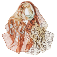 Willow Leaf Print Georgette Chiffon Scarf - Lightweight Wrap for Women, 160cm Long Sheer Beach Cover-Up & Sun Protection
