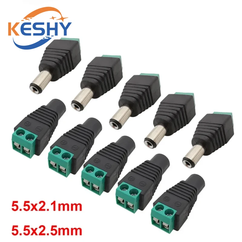 5Pcs 5.5 x 2.1mm 5.5 x 2.5mm DC Power Male Female Plug Jack Connector Adapter For 3528 5050 LED Strip Light Camera