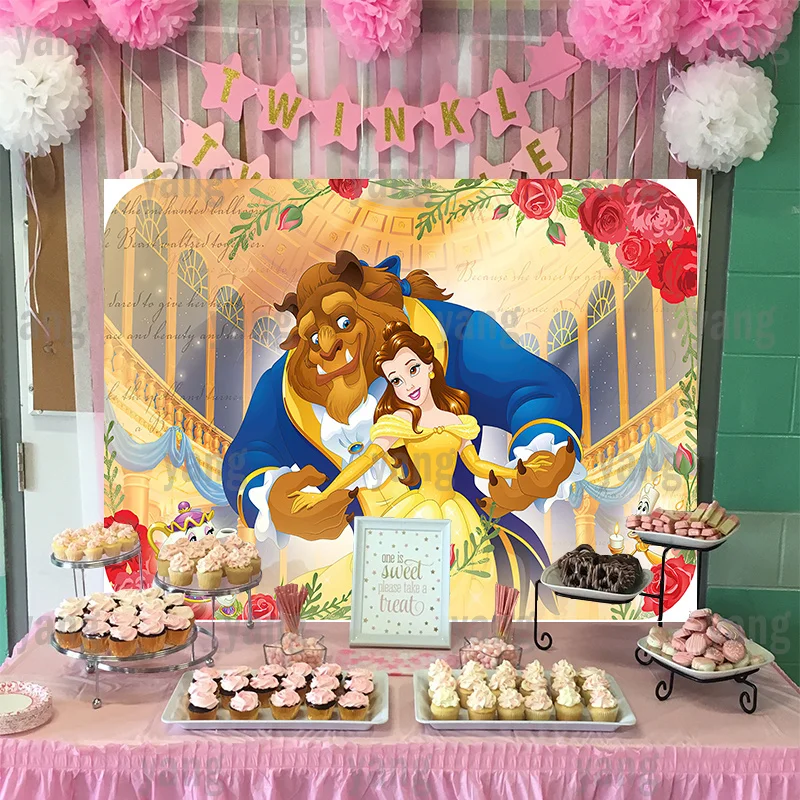 Romantic DIY Disney Belle Princess Beauty and the Beast Happy Baby Shower Dancing Birthday Party Rose Palace Backdrop Background