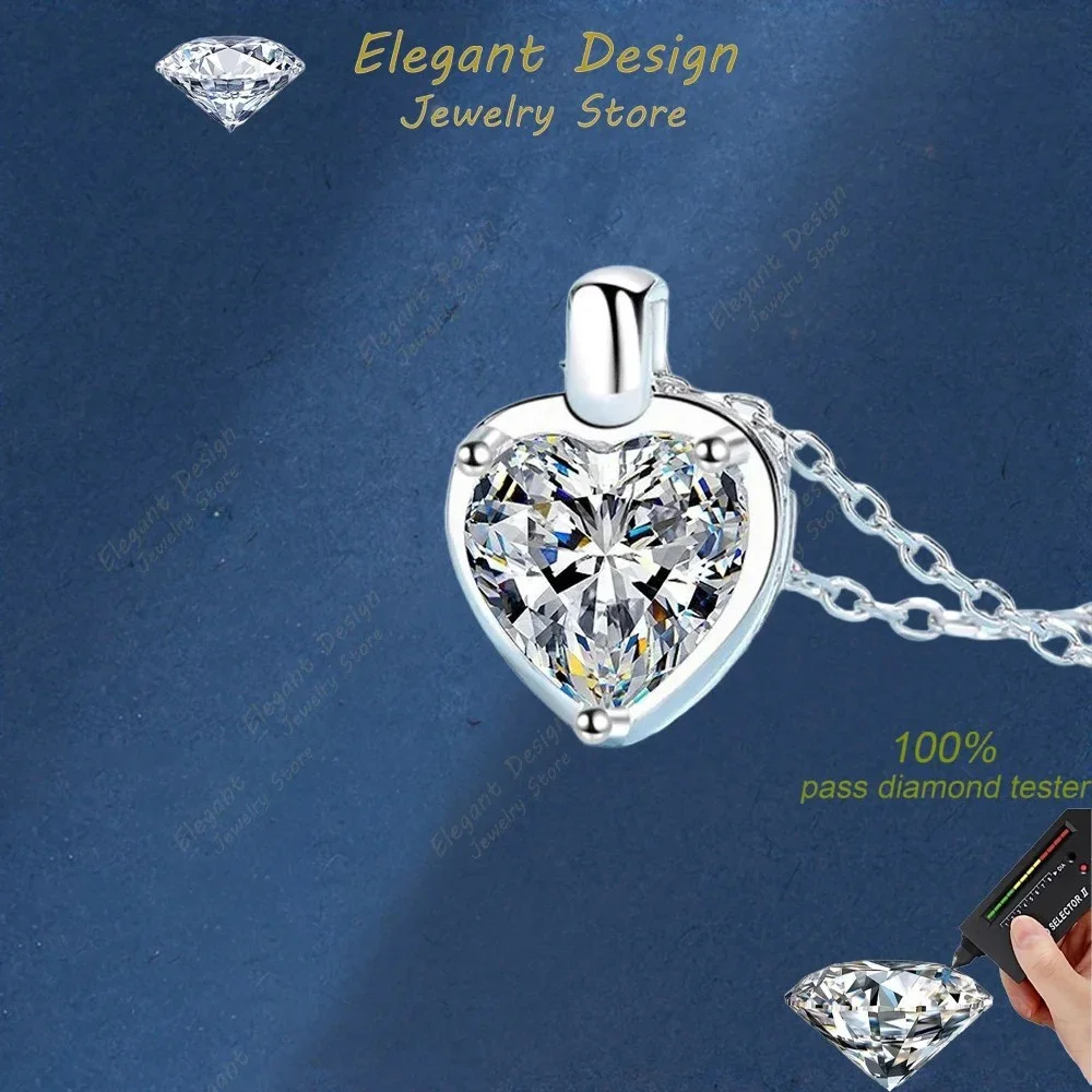 Birthday Gift 1/2CT Heart Moissanite Diamond Necklaces Sweet Love Platinum Pt950 Clavicular Chain Wedding Women Valentine's Day