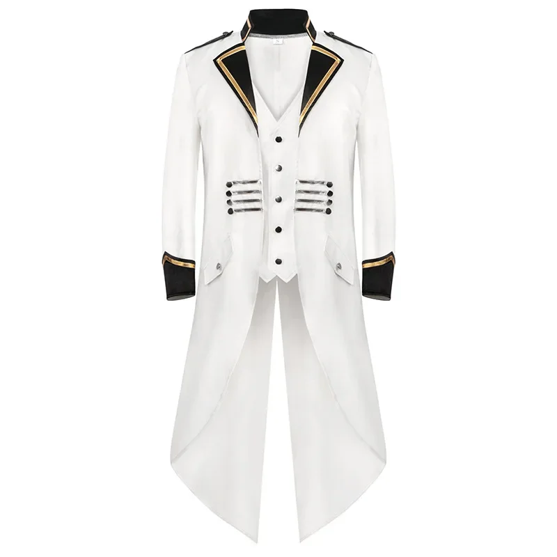 Military Medieval Men Costume White Sailor Officer Cosplay Jacket Trench Coat Victorian Renaissance Style Clothing S-4XL