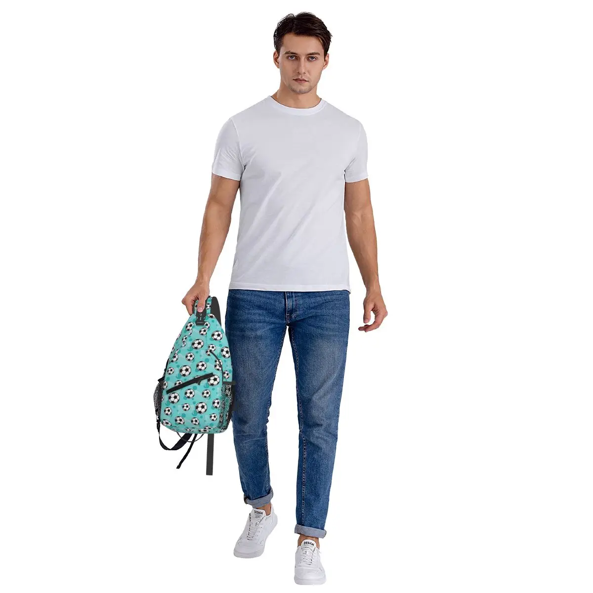 Soccer Ball And Goal Teal Pattern - Teal Soccer Chest Bag Men Sling Crossbody Backpack Chest Bag Hiking Daypack Shoulder Bag