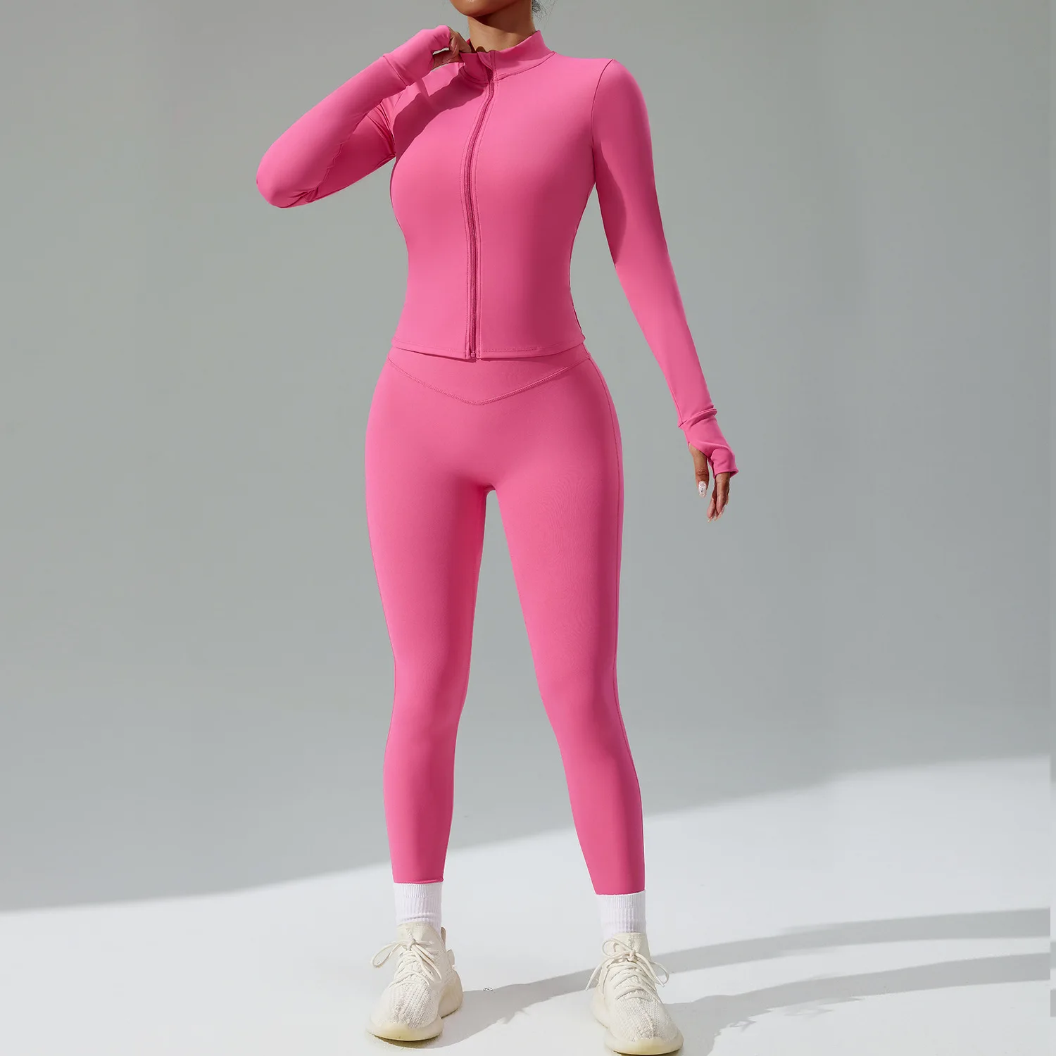 

Tight Yoga Suit Women's Cardigan Running Sportswear Suit Quick-Drying Fitness Suit Three-piece Set