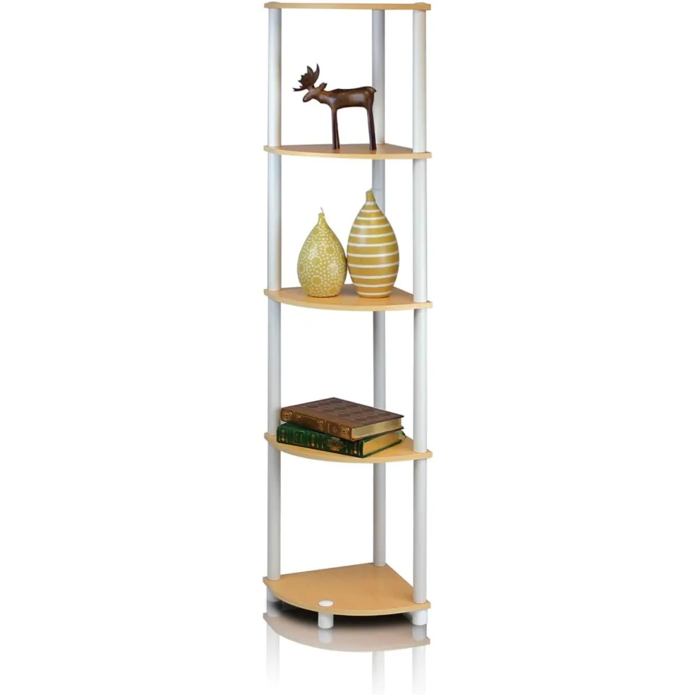 

Turn-N-Tube 5 Tier Corner Display Multifunctional Shelving Unit, Space Saving, Rugged, 11.61"D x 11.6"W x 57.72"H, Beech/White