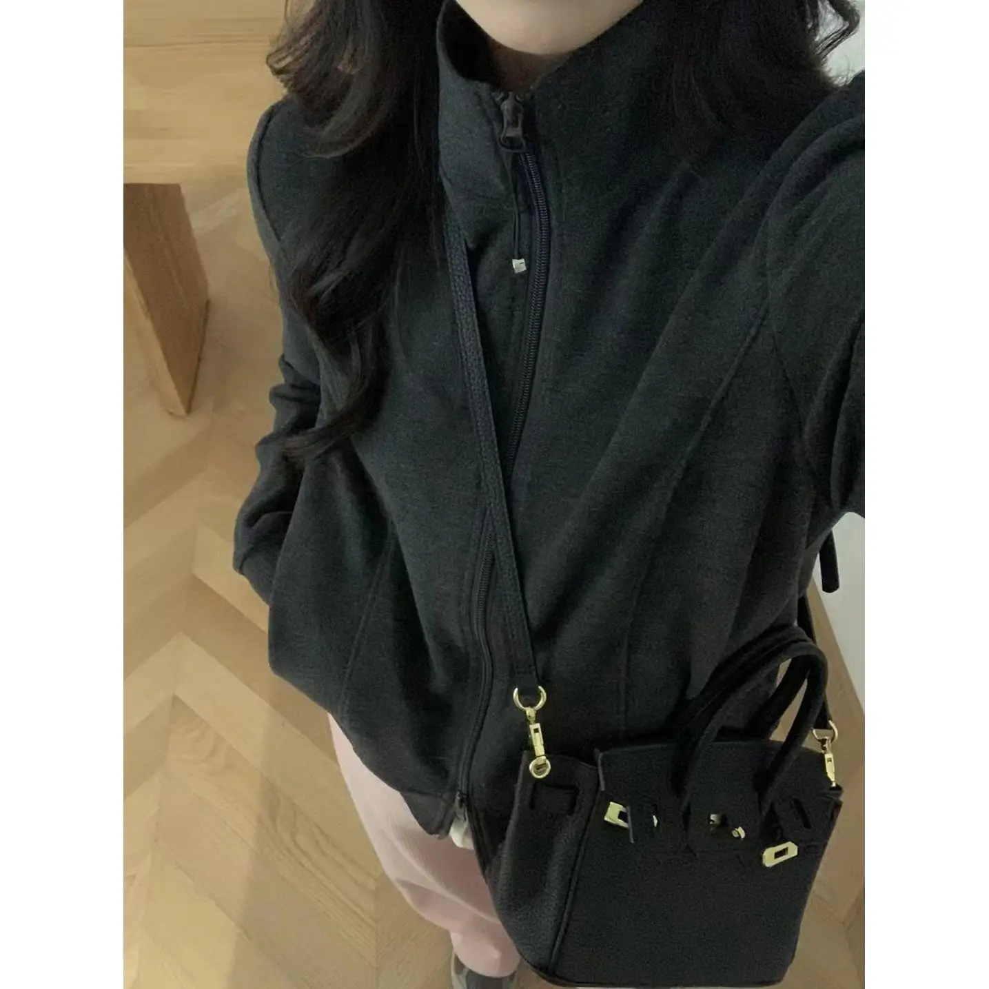 Double-Sided German Velvet Hoodie Women's Casual Zipper Stand Collar Short Jacket Warm Autumn Winter New Style Korean Style P...