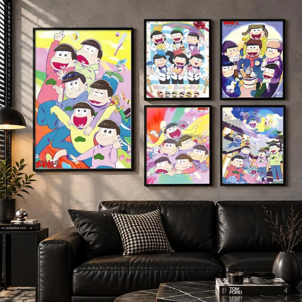 Mr. Osomatsu Comedy Anime Retro Family Humor Collection Poster Modern Self Adhesive Wall Art Prints for Bedroom Living Room