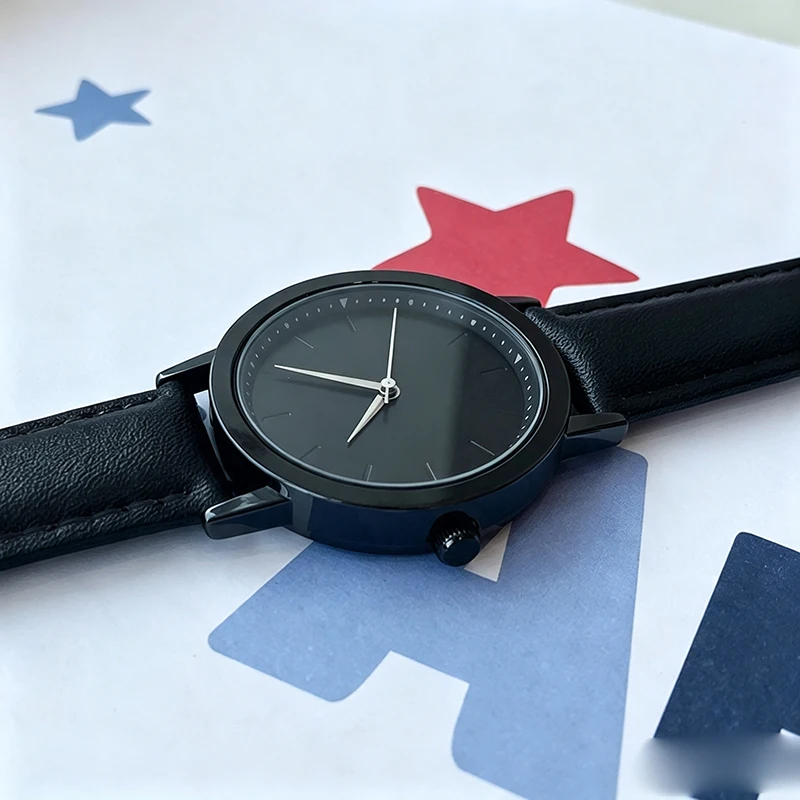 Men's Minimalist Quartz Watch Leather Strap 3ATM Waterproof Three Hands Casual Analog Wrist Watch for Students Teens Daily Gif