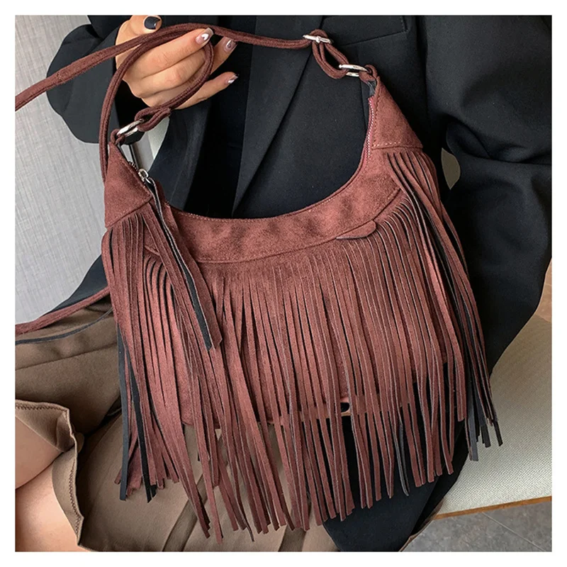 2022 Vintage Style damskie torebki na ramię Suede Tassel crossbody torby moda damska torebki 4 kolory Drop Shipping