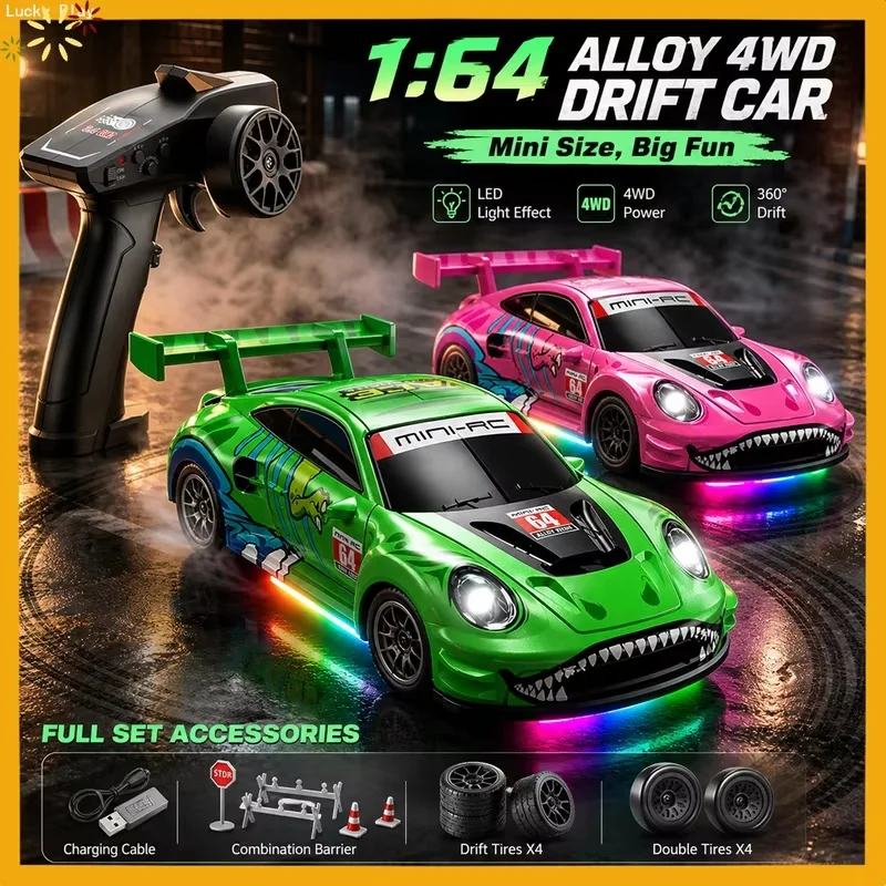 Scy-64001 1/64 High Speed Drift Rc Car With Light 2.4g 4wd Remote Control Car Mini Racing Model Cars Desktop Full Proportion Car