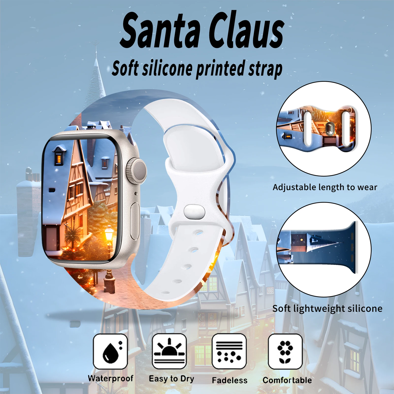 

Santa Claus Coming Home Series 1 Printed Strap for Apple Watch 10 9 8 7 SE Silicone Band Replaceable Bracelet for iWatch