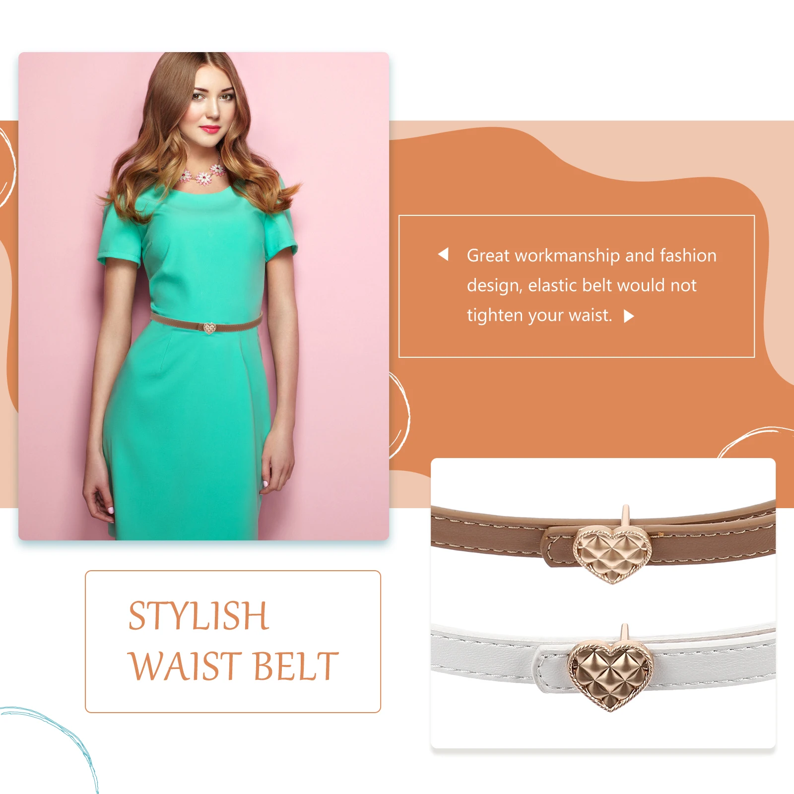 

2Pcs Imitation Waist Belt Heart Shaped Buckle Women Casual Gothic Stylish Decorative Belt Slimming Body Shaping Street