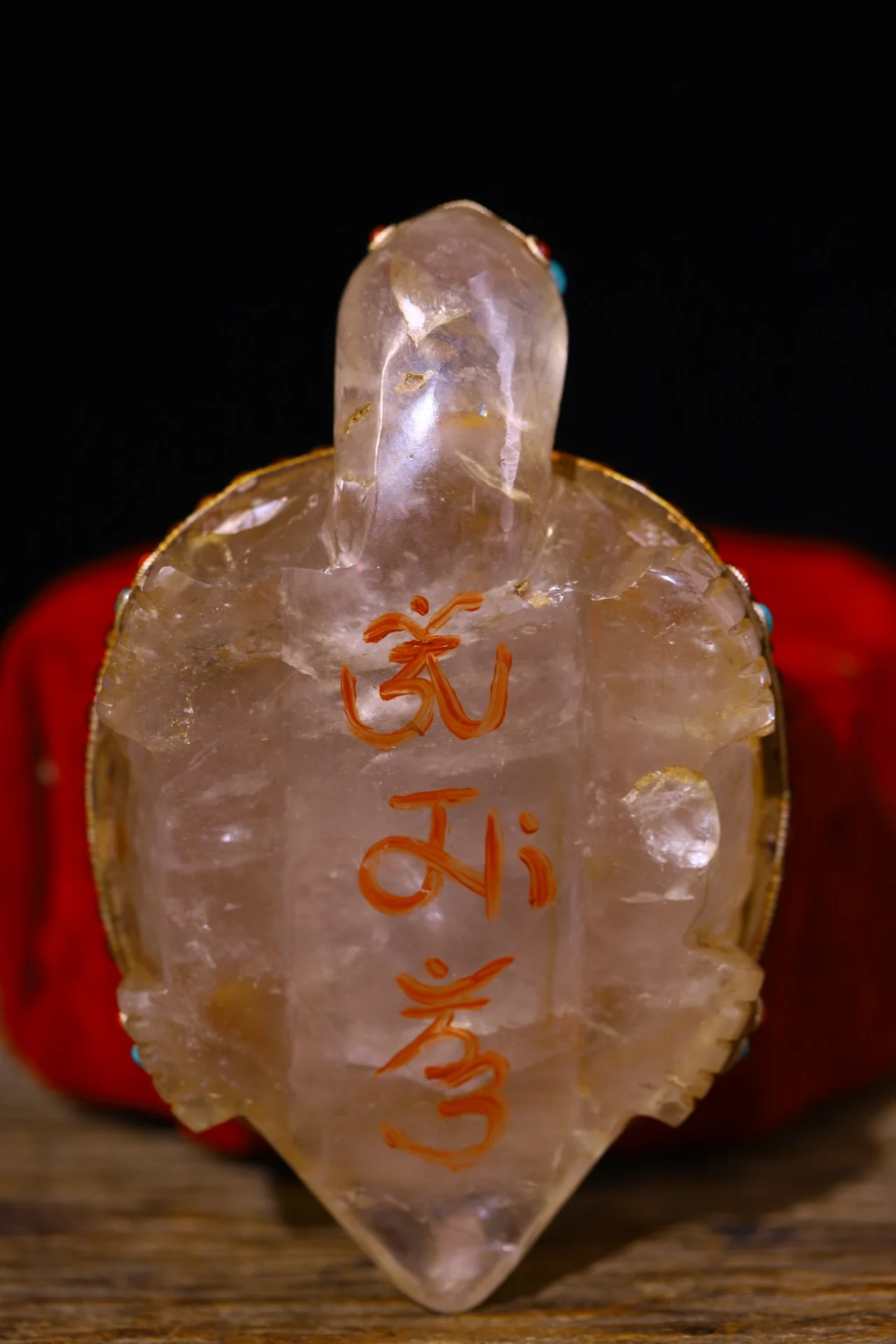 6”Old Xizang Folk Collection Old Natural Crystal Mosaic Gem gZi Beads Six Word Proverbs Buddha Card Turtle Pendant Town house