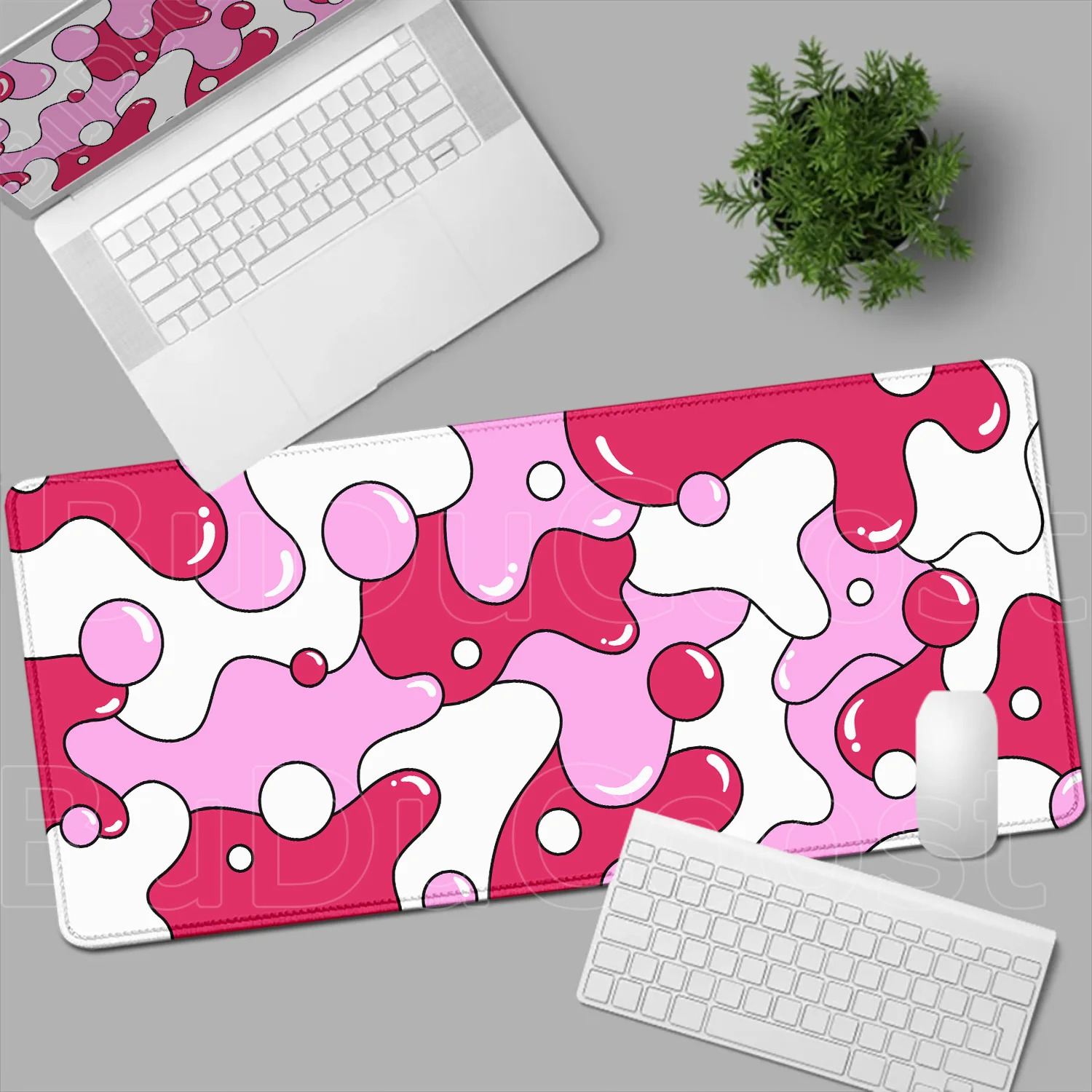 Large Gamer Mousepad Pink & White Strata Liquid Table Pad Xxl Computer Mice Mat Art Abstraction 30x80cm Lock Edge Rubber Deskmat