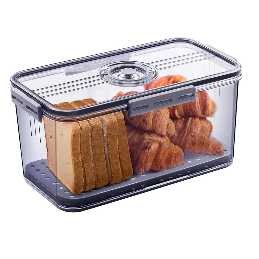 Bread Box for Kitchen Countertop Time Recording Fridge Organizers Storage with Lid for Homemade Toast Bagel Donut Cookies