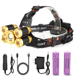 powerful LED Headlamp Telescopic Zoom Flash Light Headlight Flashlight 4 Mode Torch Lights With Car Charger With 18650 Battery