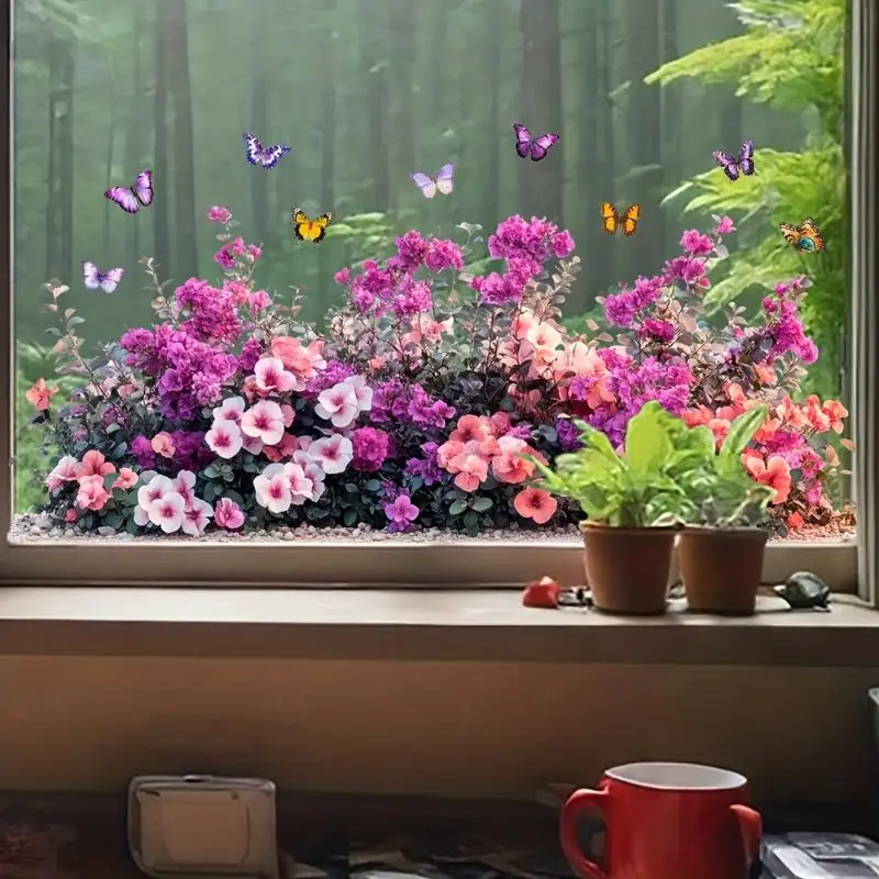 Removable Wildflower Static Window Decals Colorful No Glue Residue Waterproof for Bedroom Living Room Home Window Decor