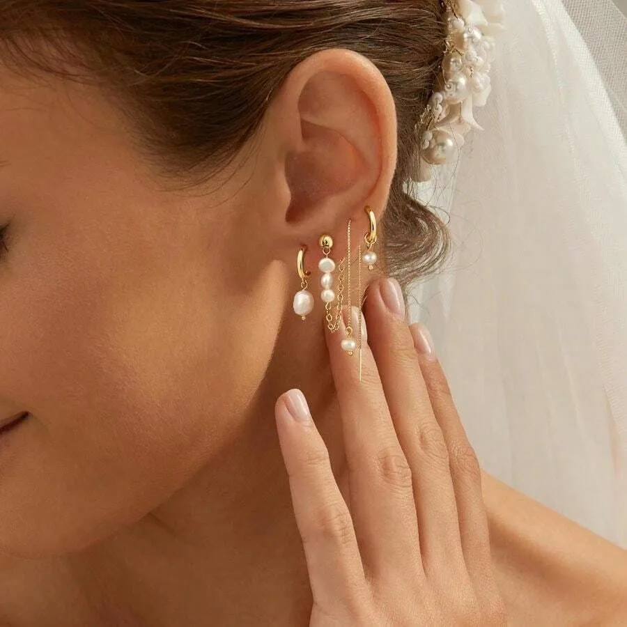 

Mothers Day Gifts Pearl Earring Stacks For Women - Dainty 14K Gold Plated Hypoallergenic Hoop Dangle Earrings Set