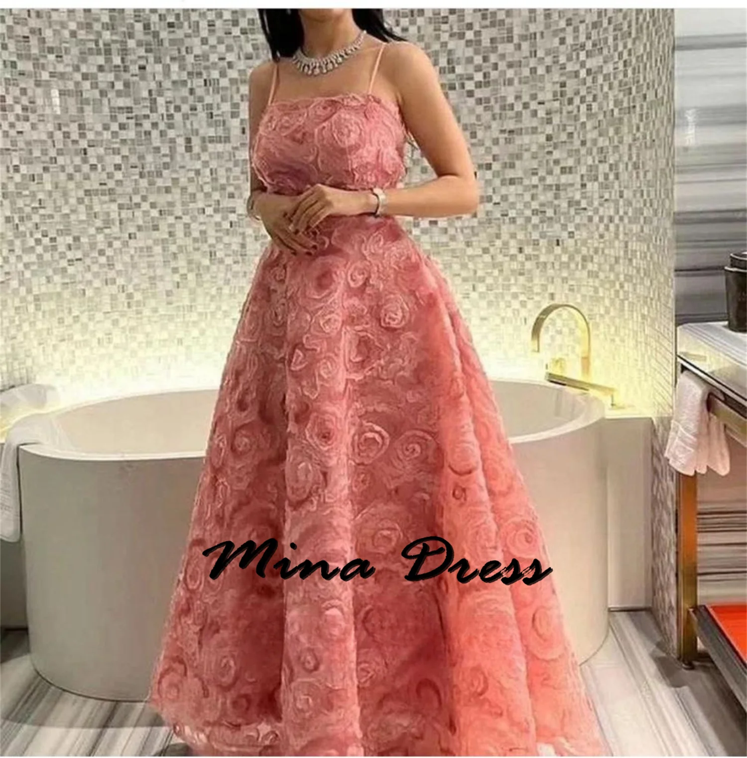 

Mina Customized Backless Evening Dresses Woman Elegant Party Dresses 2024 for Wedding Dress Spaghetti Straps Sleeveless Flowers