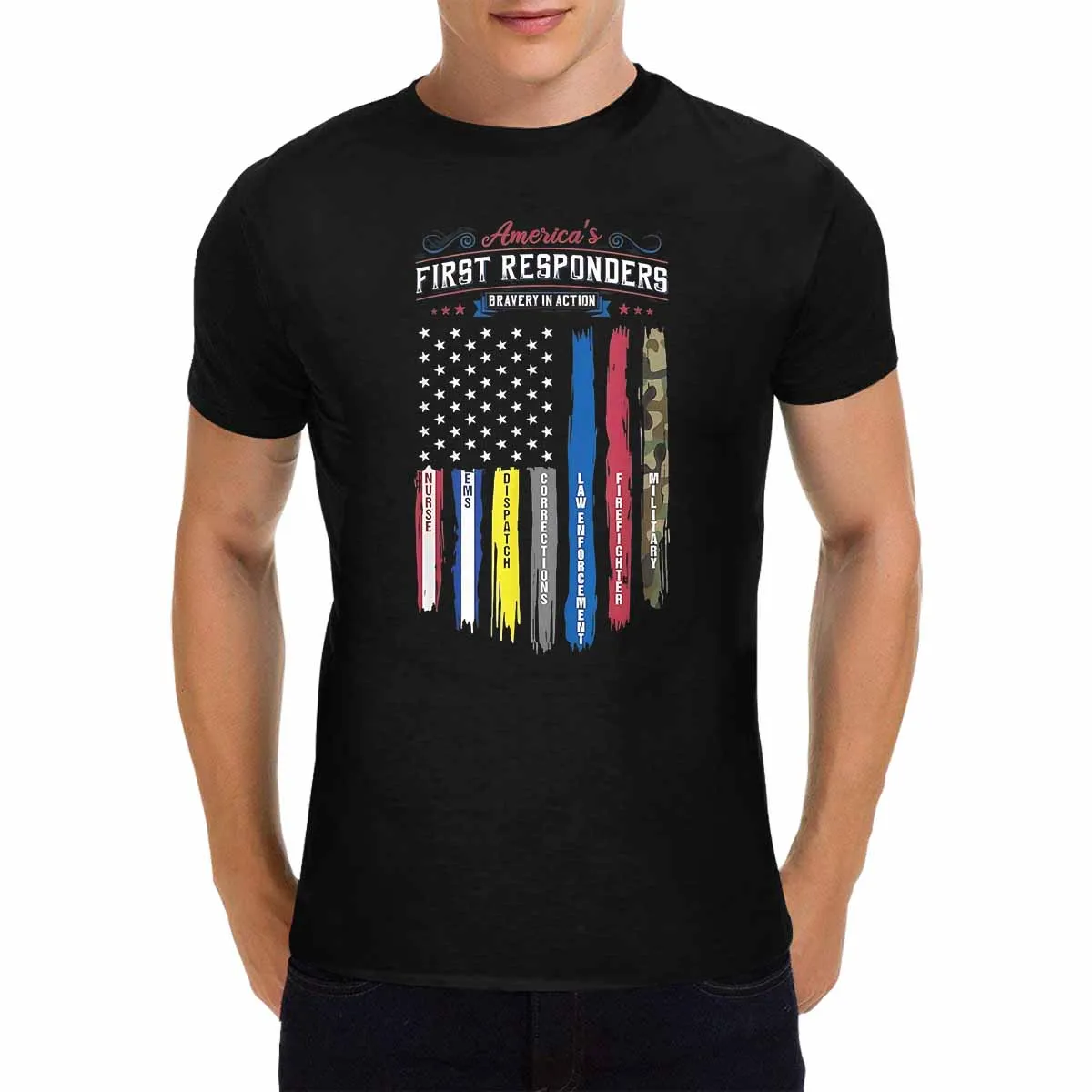 

America'S First Responders Flag Support American Heroes Graphic T-Shirt for Men and Women LWF 180g