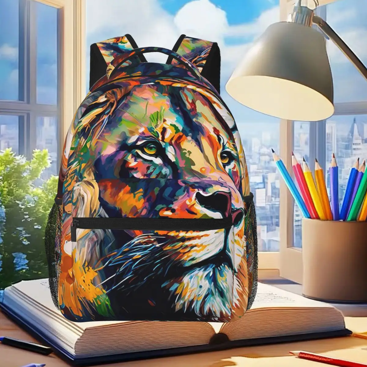 

Colorful Lion Print Backpack Student Boys Girls BookBag Children School Bag Laptop Shoulder Bags for Men Women