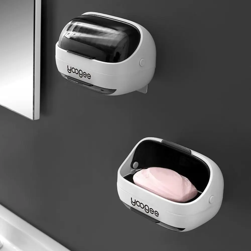 Eco Friendly Wall Mounted Soap Box Self Adhesive With Lid Soap Dishes Box Plastic Soap Dish Tray Bathroom
