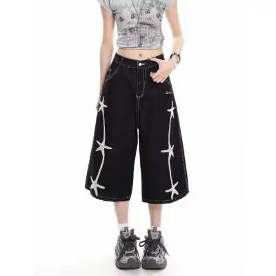 Loose Wide Leg Seven-Foot Pants Men Women Summer Casual Original American Style Star Patterned Versatile Straight Trousers