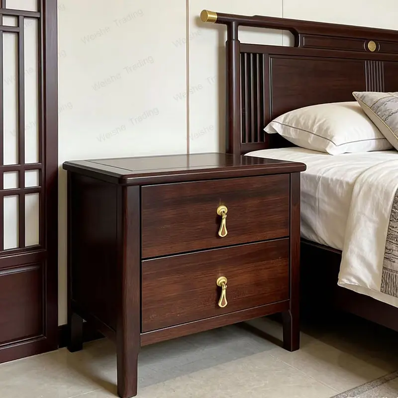 New Chinese-style ebony bedside table solid wood light luxury high-end sense modern simple storage simple bedroom two pumping