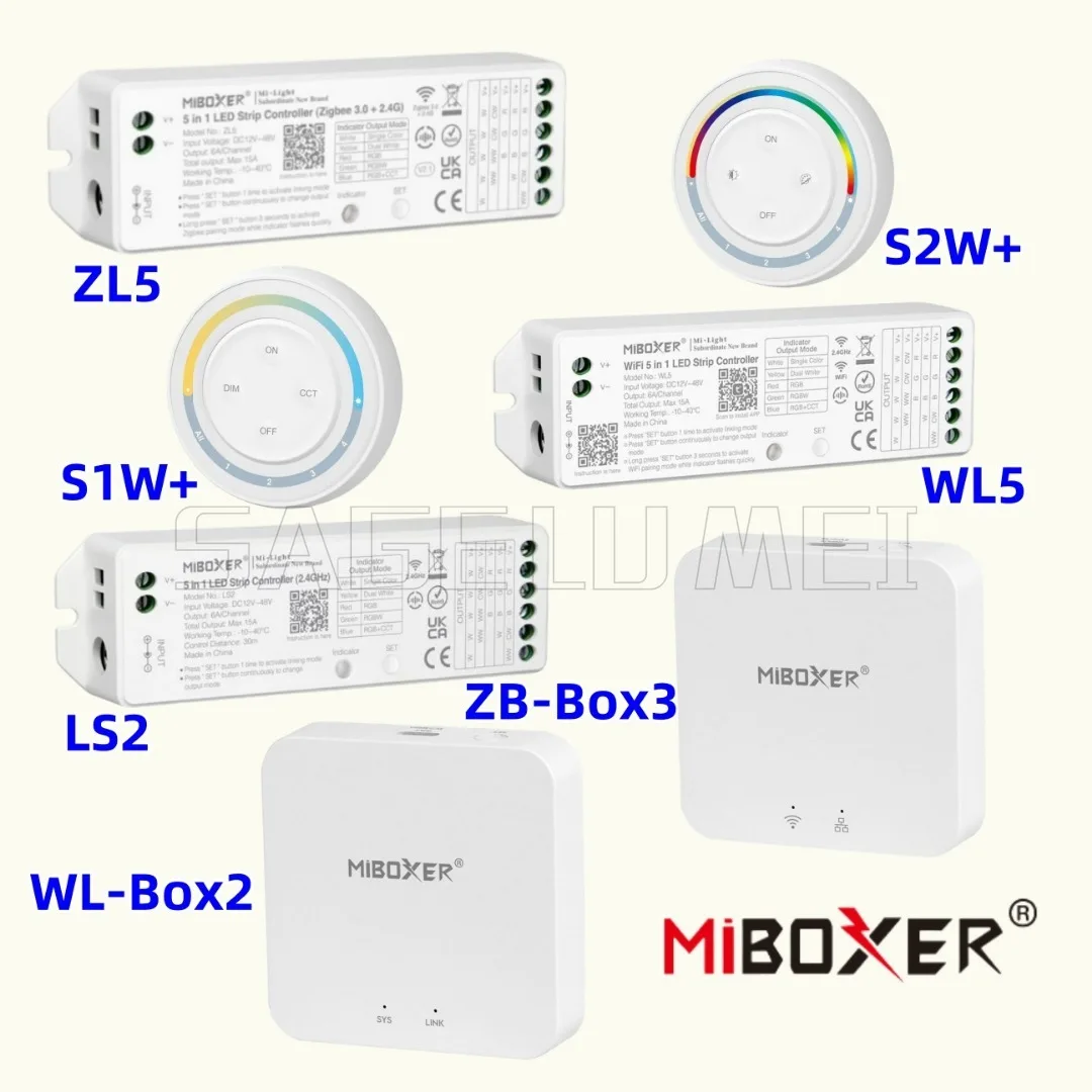 

MiBoxer ZL5 WL5 LS2 S1W S2W B8 DC12V-48V 2,4 ГГц RF 5в1 Интеллектуальный светодиодный контроллер с регулируемой яркостью для одноцветной светодиодной ленты