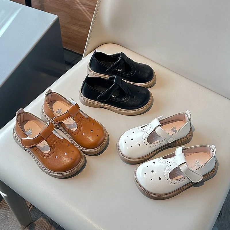 

Кожаная обувь для девочек, весна-осень 2023, новые дышащие детские туфли принцессы с круглым носком, нескользящая детская обувь, размер 21–30 лет