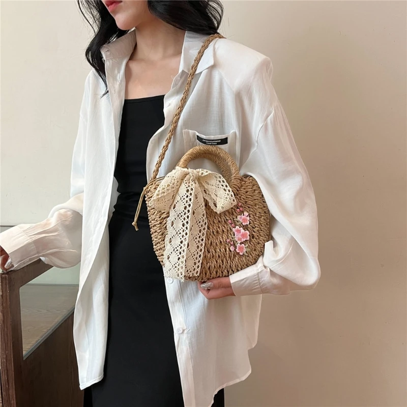 Beach Rattan Woven Straw Bag Women's Casual Crossbody Bags Shoulder Handbag